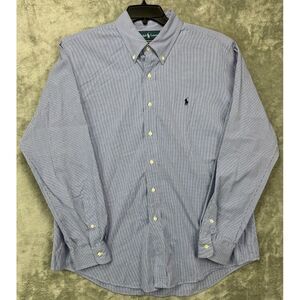 Polo Ralph Lauren Shirt Blue Check Long Sleeve‎ Button Up Custom Fit XL Logo